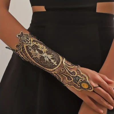 1 luva de braço de renda strass ouro cor preta sexy máscara feminina festa mão - Imagem 1 de 3