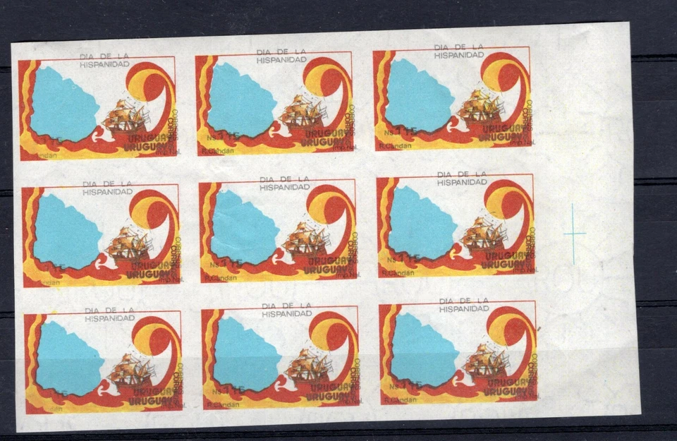 COLUMBUS - DISCOVERY OF AMERICA, URUGUAY, BLOCK OF 9, IMPERFORATED, MNH, VF - Image 1 of 1