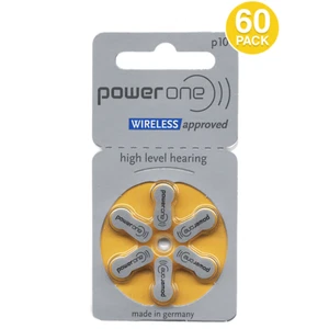 Power One Size 10 Mercury Free 1.45V Hearing Aid Batteries p10 PR70 (60 Pack) - Picture 1 of 6