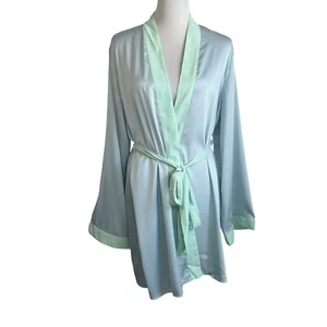 Savage X FENTY Damen Satin Kurz Morgenmantel Größe M/L Blau Grün Langarm Gürtel - Bild 1 von 9