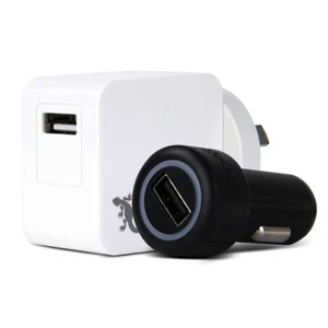 Gecko White USB Adapter & Black Car Travel AC Charger For iPhone iPad Smartphone - Picture 1 of 7