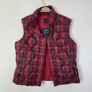 Lands' End Womens Puffer Down Vest Size Med 10-12 Red Tartan Plaid Lightweight - Picture 1 of 10