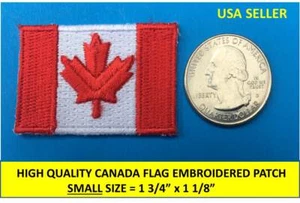 SMALL CANADIAN FLAG EMBROIDERED PATCH IRON-ON SEW-ON CANADA MAPLE LEAF RED - Picture 1 of 6