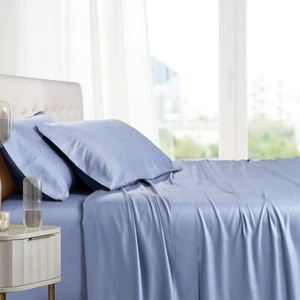 Ensemble de draps de lit double taille XL - 100 % bambou ultra cool doux 3 pièces draps poches profondes - Photo 1/14