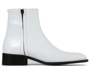 Firenze Atelier Herren Handarbeit weiß Leder spitz zulaufend Stiefeletten mit Reißverschlüssen - Bild 1 von 12