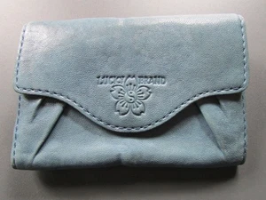 Lucky Brand Flap Wallet Italian Leather Washed Denim Blue Vintage Nwd $98 - Picture 1 of 15