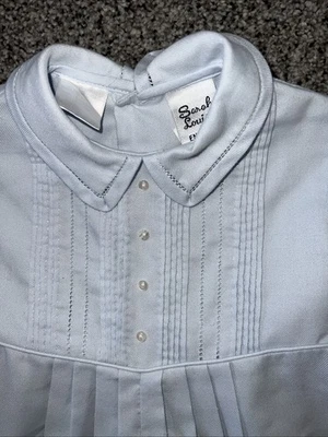 Macacão de uma peça vintage bebê menino 12 meses Sarah Louise Inglaterra azul claro - Imagem 1 de 4