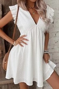Eyelet Ruffled Cap Sleeve Mini Dress - Picture 1 of 5
