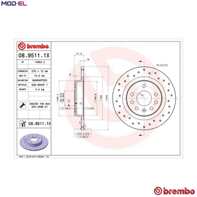 2x BRAKE DISC 08.9511.1X FOR CADILLAC VAUXHALL VECTRA/Mk/II SIGNUM SAAB 1.9L BLS - Image 1 of 4