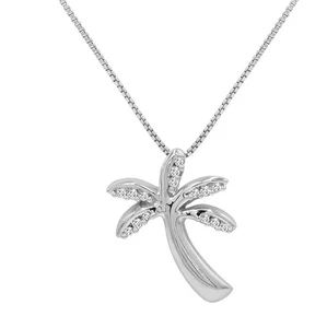 Collana con ciondolo palma in argento sterling .925 con diamanti - Foto 1 di 3