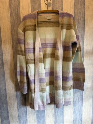 Cárdigan Suéter Orvis Lino Mujer’s Pequeño Rayas Colorido Ligero Púrpura Foto 1 de 4