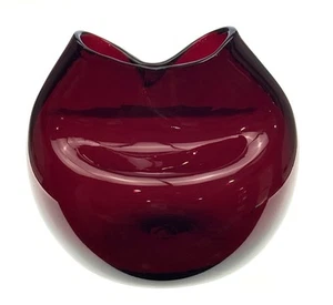 Blenko Handmade Glass Pre-Designer 39 Pitched Ivy Vase in Early Ruby - Picture 1 of 10
