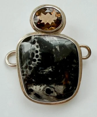 FAB Grande Tabra Turritella Ágata, Cuarzo Ahumado, Colgante/Conector Dije Foto 1 de 4