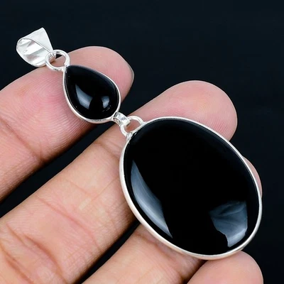 Black Onyx 925 Silver Plated Handmade Pendant of 2.64" - Image 1 of 3
