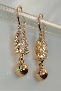 Vintage UdSSR Damen Schmuck Ohrringe Roségold 583 14K Blätter gemarkt 4 gr - Bild 1 von 8
