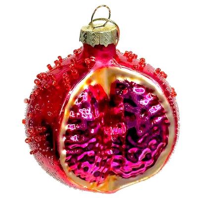 Adorno de vidrio granada vintage de 2,75" soplado a mano decoración de árbol de Navidad Foto 1 de 4
