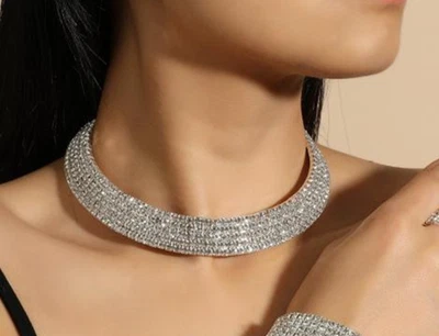 Schöne Strass Halskette Halsband Collier Kette Kragen Choker 5-reihig - Bild 1 von 3