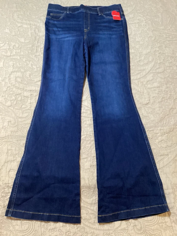 Spanx Bootcut Trouser Jeans 1X Clean Indigo Blue Stretch Slimming Pull On 20327R