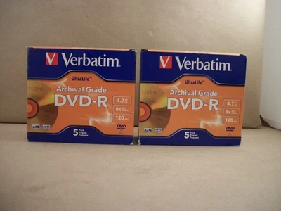 2 New in Box Verbatim DVD-R 4.7GB 8X UltraLife Gold Archival Grade 5pk - 96320 - Image 1 of 4