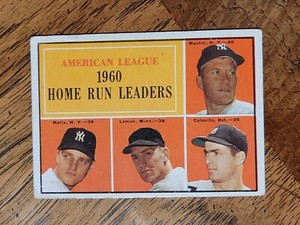 1961 Topps #44 '60 AL Home Run Leaders   Mickey Mantle / Roger Maris VG