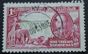 South Rhodesia 1935 Silver Jubilee One Penny with MREWA (DC) postmark - Picture 1 of 1