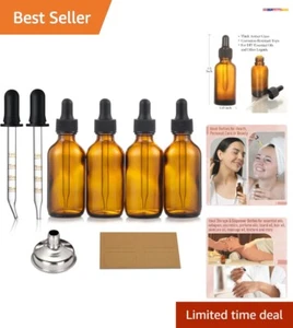 Multi-purpose Dark Amber Dropper Bottles - 4 Pack with Labels & Funnel Included - Picture 1 of 11