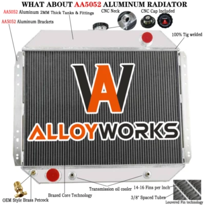 4 Row Aluminum Radiator For Ford F100 F150 F350 F250 Bronco Truck V8 1966-1979 Foto 1 de 4