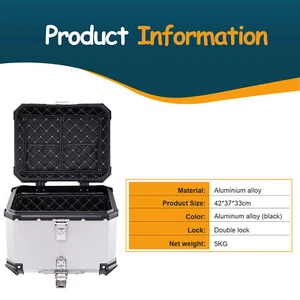 Motorcycle Luggage Waterproof Tail Box 45L Black Scooter Trunk Storage Top Case - Picture 1 of 10