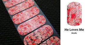 Jamberry Nail Wraps ~ HALF SHEET ~ HE LOVES ME Rare Metallic Valentine - Picture 1 of 4