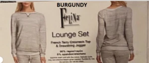 Felina Women’s Lounge Pajamas French Terry TOP(BURGUNDY S)NWOT - Picture 1 of 3