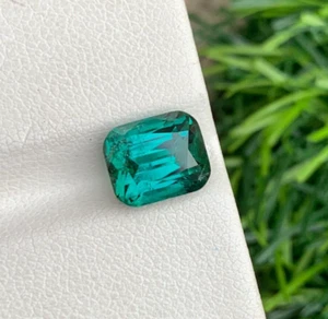 3.25 Carats Bluish Green Tourmaline Gemstone, Cushion Cut - Picture 1 of 5