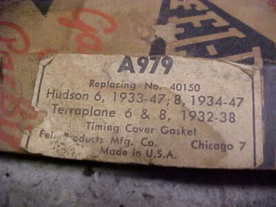 JUNTAS DE CUBIERTA DE AJUSTE FEL-PRO NOS HUDSON 6 - 8 TERRAPLANE 6 - 8 .... A979 Foto 1 de 3