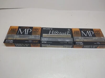 TDK Hi8 Fitas Cassete de Vídeo Filmadora MP 120 min Lote de 3 Novas Fitas Seladas Sony - Imagem 1 de 2