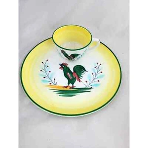 Mancioli Hand Painted Chicken - Rooster Plate with Matching Cup Made in Italy - Picture 1 of 10