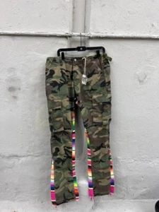 MNML Patchwork Cargo Pants Camo with Serape Stripes Sz 36 Brand New - Picture 1 of 6