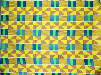 African Lime Kente Print Fabric 3 yards - Image 1 of 2