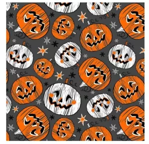 David Textiles, 21" x 18" 100% Cotton Fabric, Halloween, Comic Pumpkins - Picture 1 of 1