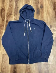 Polo Ralph Lauren Hoodie XL Thermal Blue Full Zip Drawstrings Pockets Casual Men - Picture 1 of 13