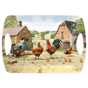 Serving Tray Large Melamine Cockerel & Hen Dish Tableware Farm Print Design - Picture 1 of 1