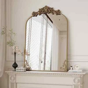 Antique Bronze Arched Mirror Vintage Framed Baroque Ornate Anthropologie Dupe - Picture 1 of 10
