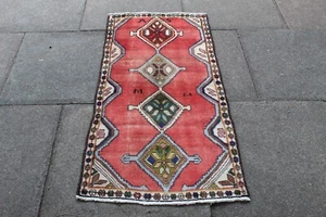 Vintage Traditional Hand Made Oriental Pink Wool Short Narrow Runner 127x63cm - Bild 1 von 13