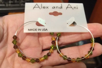 Pendientes ALEX & ANI Aro Interminable Topacio Verde Borgoña Nuevos con Etiquetas Foto 1 de 2