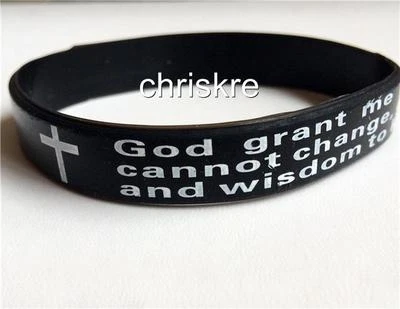 Serenity Prayer Bracelet Silicone Wrist Band Black AA NA Al-Anon Recovery Peace - Image 1 of 4