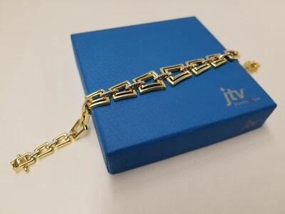 Brazalete de tenis de 7,25" de oro amarillo de 14 k con diamantes blancos sobre bronce Foto 1 de 4