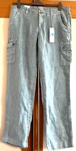 ESPIRIT Women's Light Blue 100% Linen Cargo Trousers Size UK 16-18 (Brand size16 - Picture 1 of 6