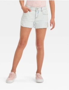 Girls' Destructed Mid-Rise Cutoff Jean Shorts - art class™ Light Blue Wash S 6/7 - Picture 1 of 3
