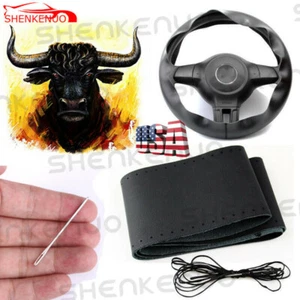 Genuine Leather Car Auto Truck Skidproof Steering Wheel Cover 38cm Black US - Bild 1 von 7