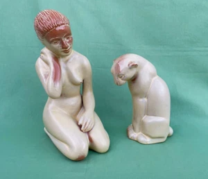 Frankoma Pottery Pony Tail Girl Seated Puma Joniece Frank Desert Gold - Picture 1 of 14