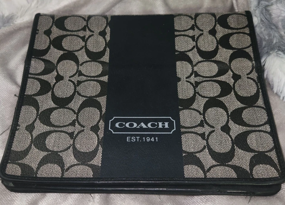 Coach Signature Print Black & Tan Tablet Case With Magnetic Closure & Protective - Image 1 of 4