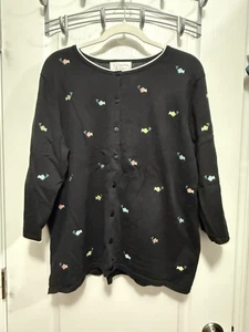CJ Banks Women’s 1X Black Cardigan Embroidered Fish Fun Teacher Beach Cruise - Picture 1 of 15